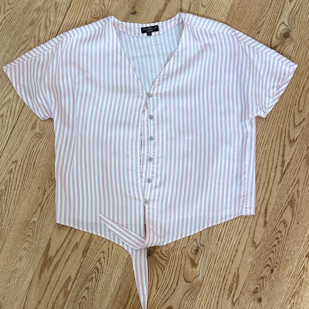 Zara Pink and White Striped Button-Down Top